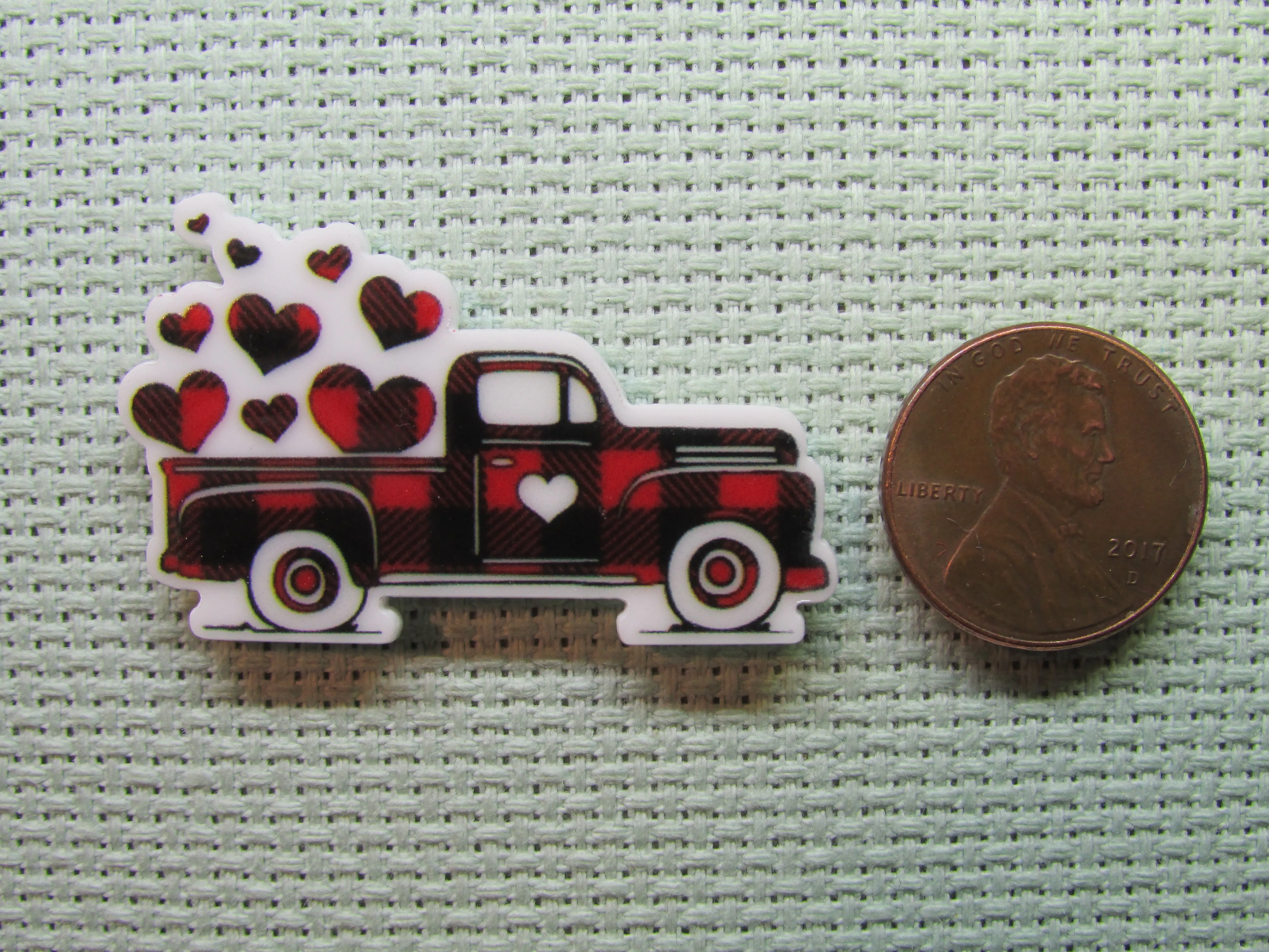 Black and Red Truck Full of Hearts Needle Minder, Cover Minder, Magnet