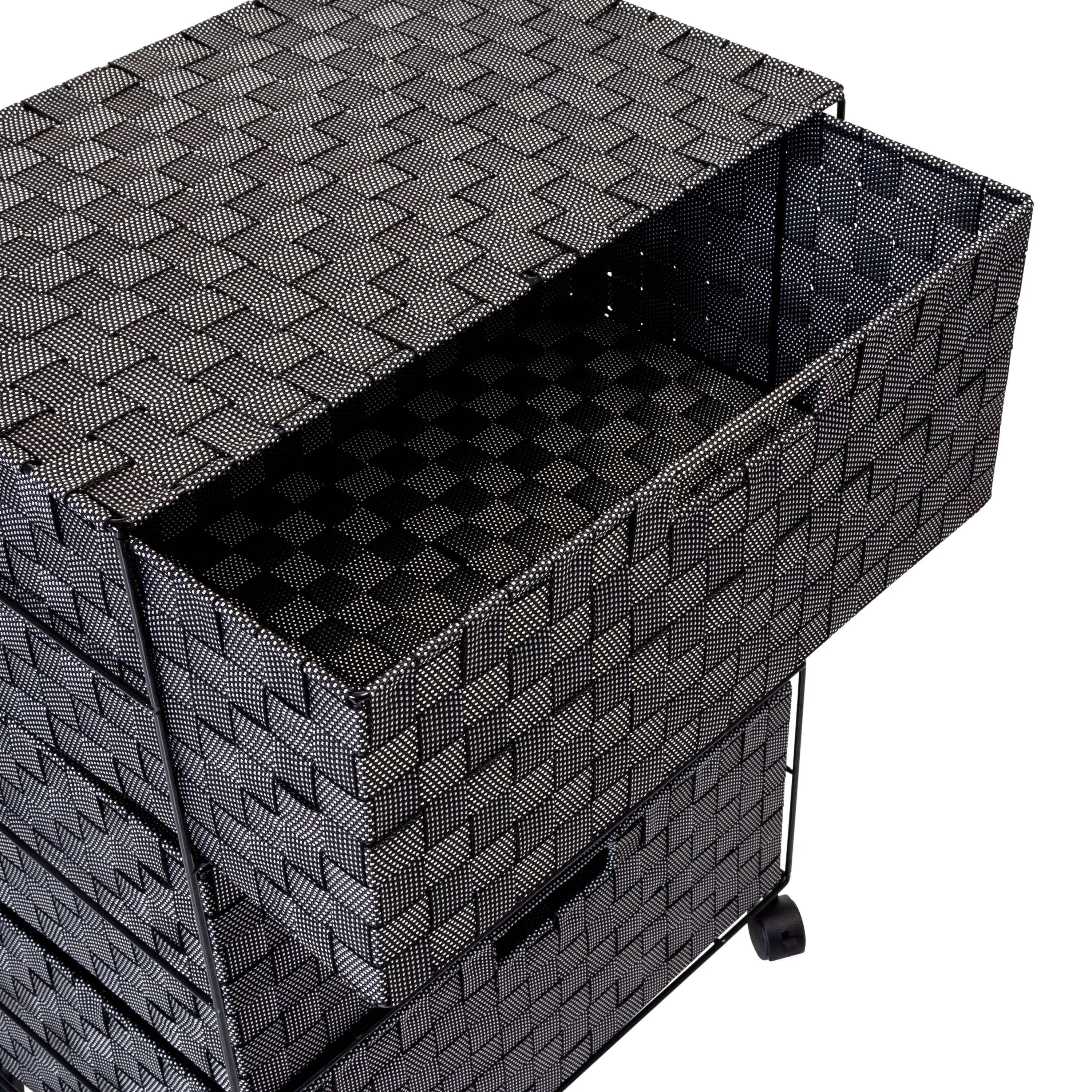 Black Woven 3-Drawer Rolling Office Organizer