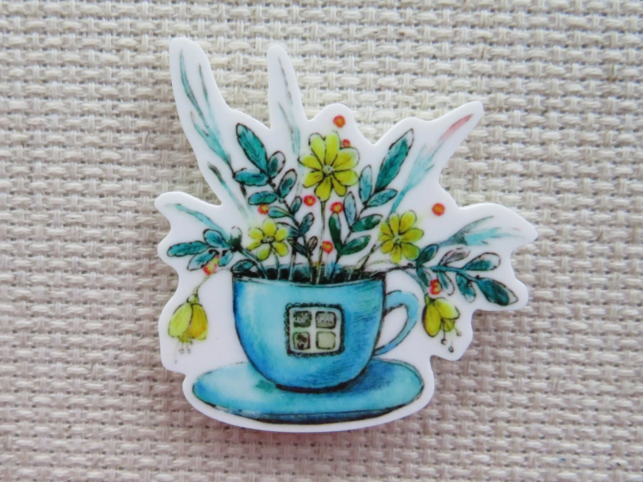 Blue Teacup with Yellow Flowers Needle Minder, Cover Minder, Magnet