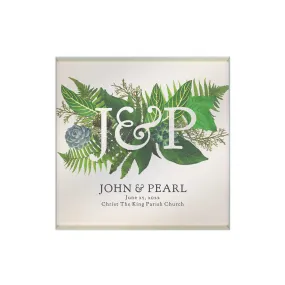 Botanical Couple Monogram Personalized Glass Coaster