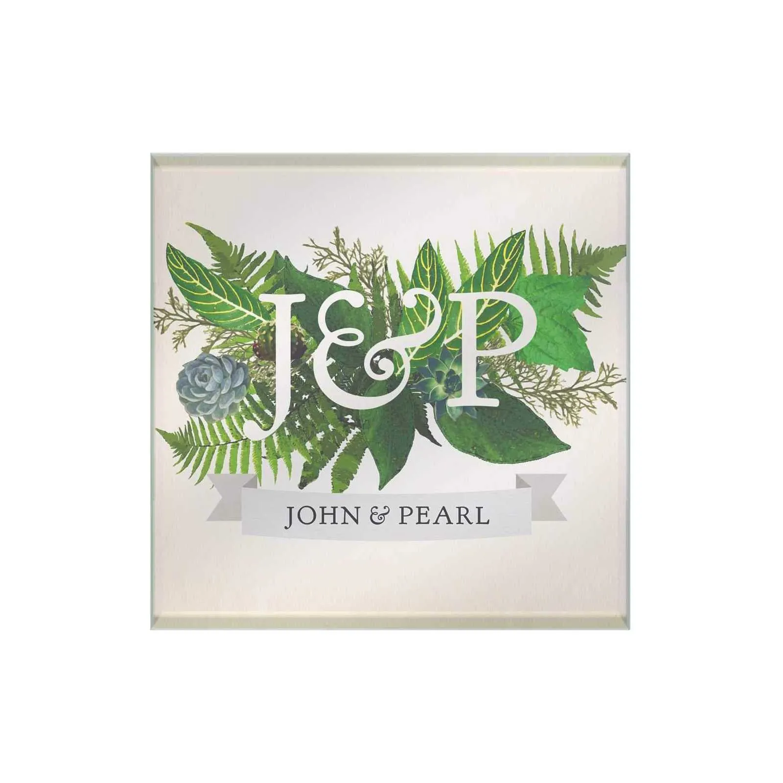 Botanical Couple Monogram Personalized Glass Coaster