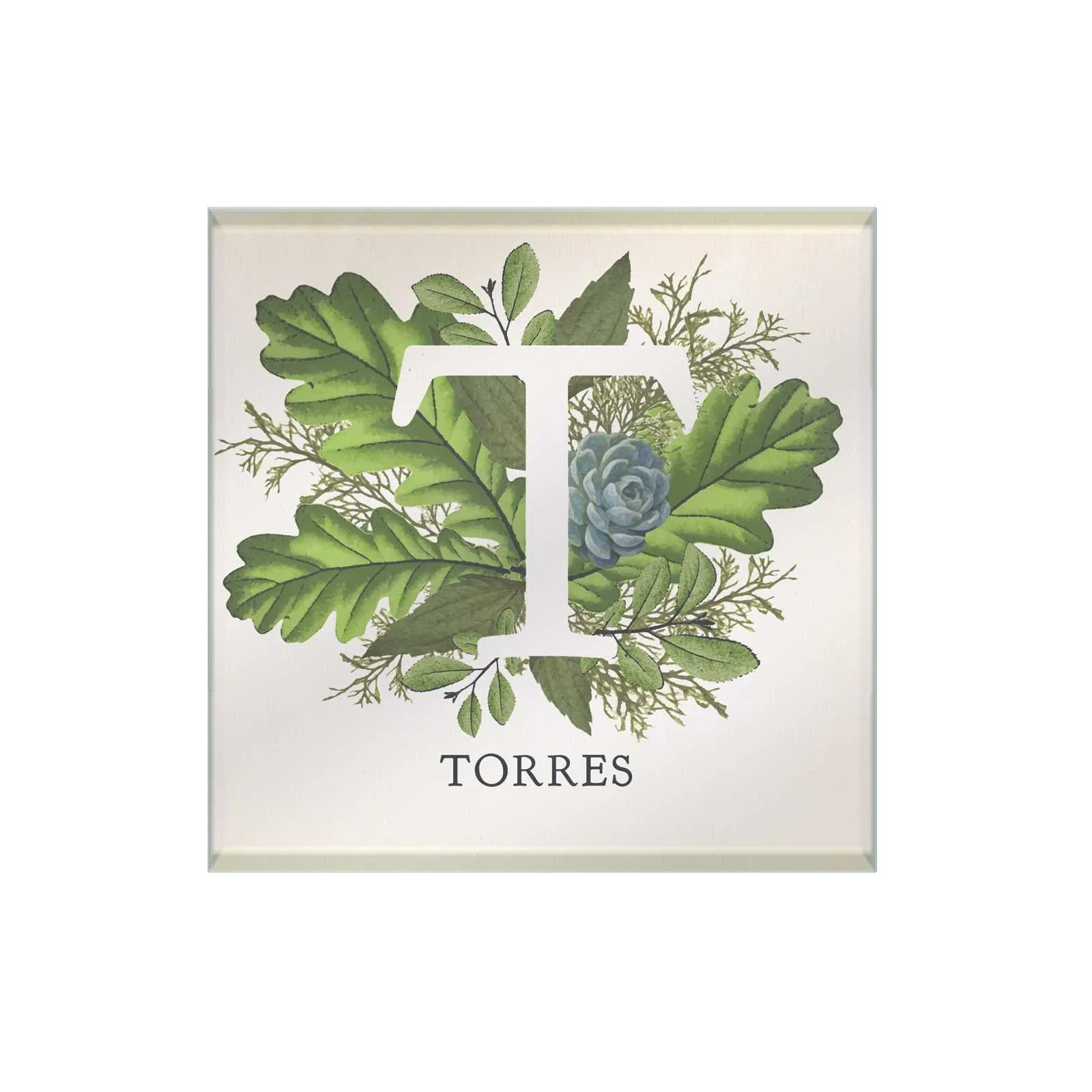 Botanical Monogram Glass Coaster