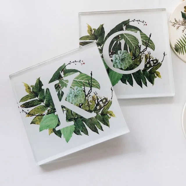 Botanical Monogram Glass Coaster