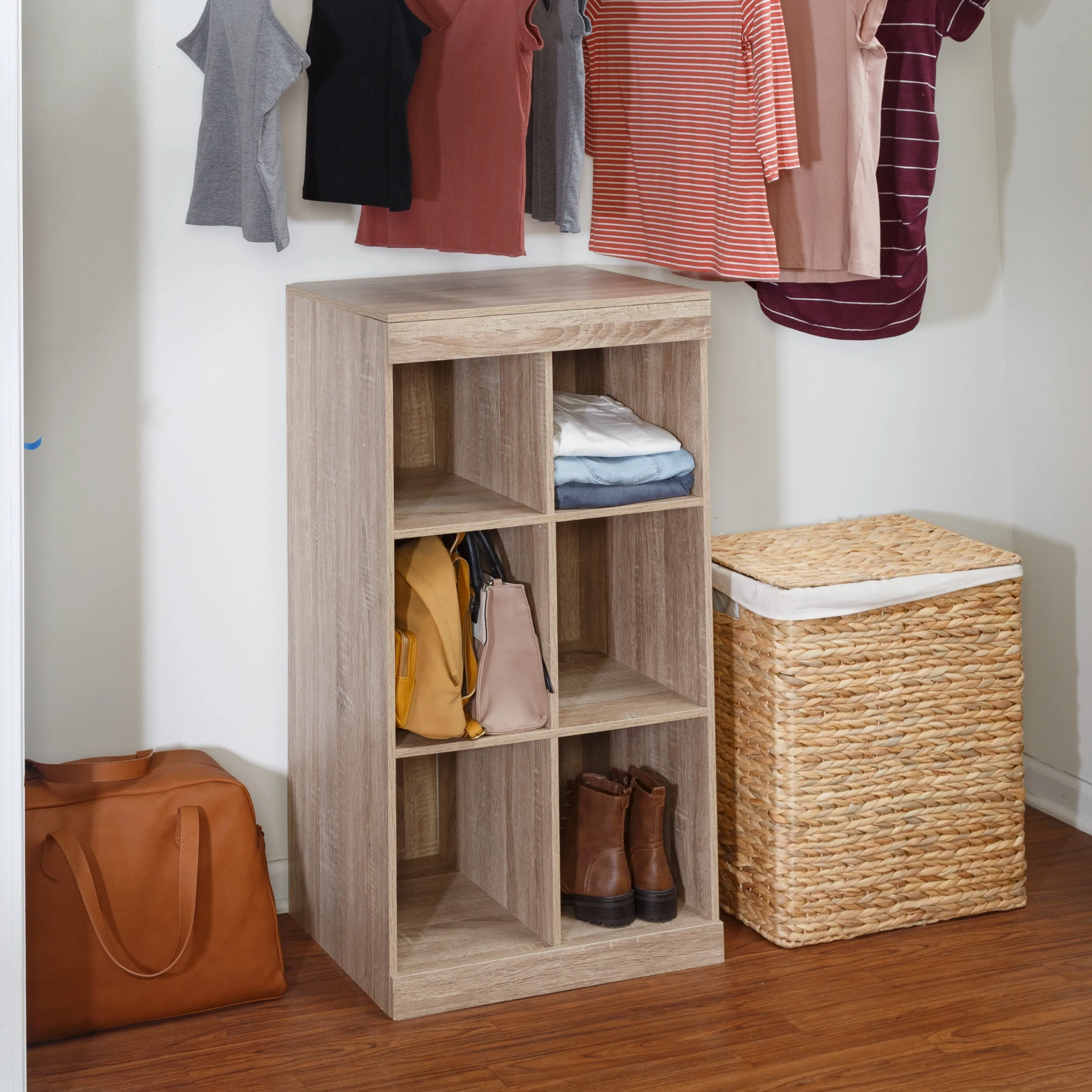 Brown Stackable 6-Cubby Organizer with Anti-Tip Hardware