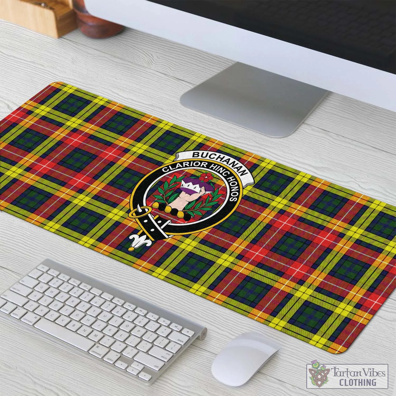 Buchanan Modern Tartan Mouse Pad with Family Crest