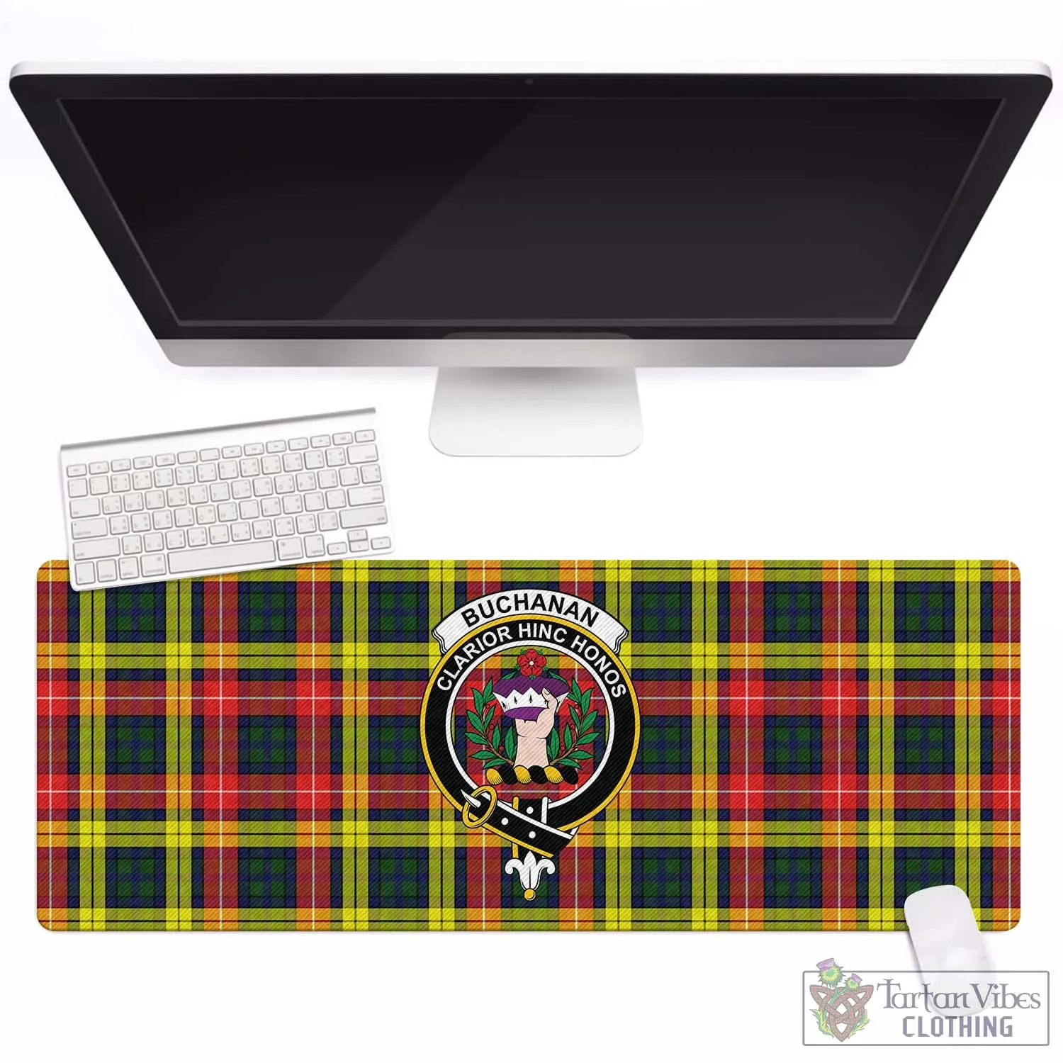 Buchanan Modern Tartan Mouse Pad with Family Crest