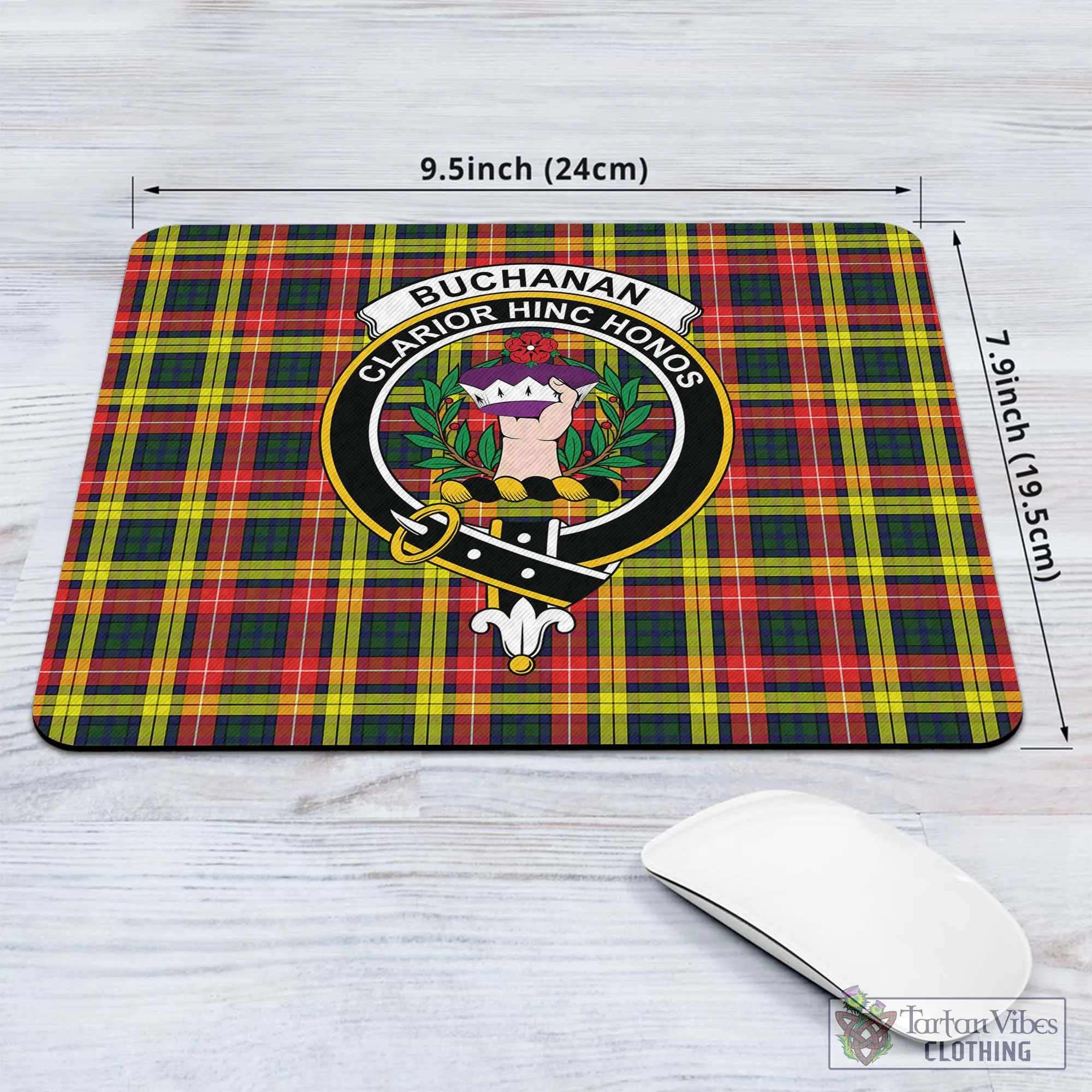 Buchanan Modern Tartan Mouse Pad with Family Crest