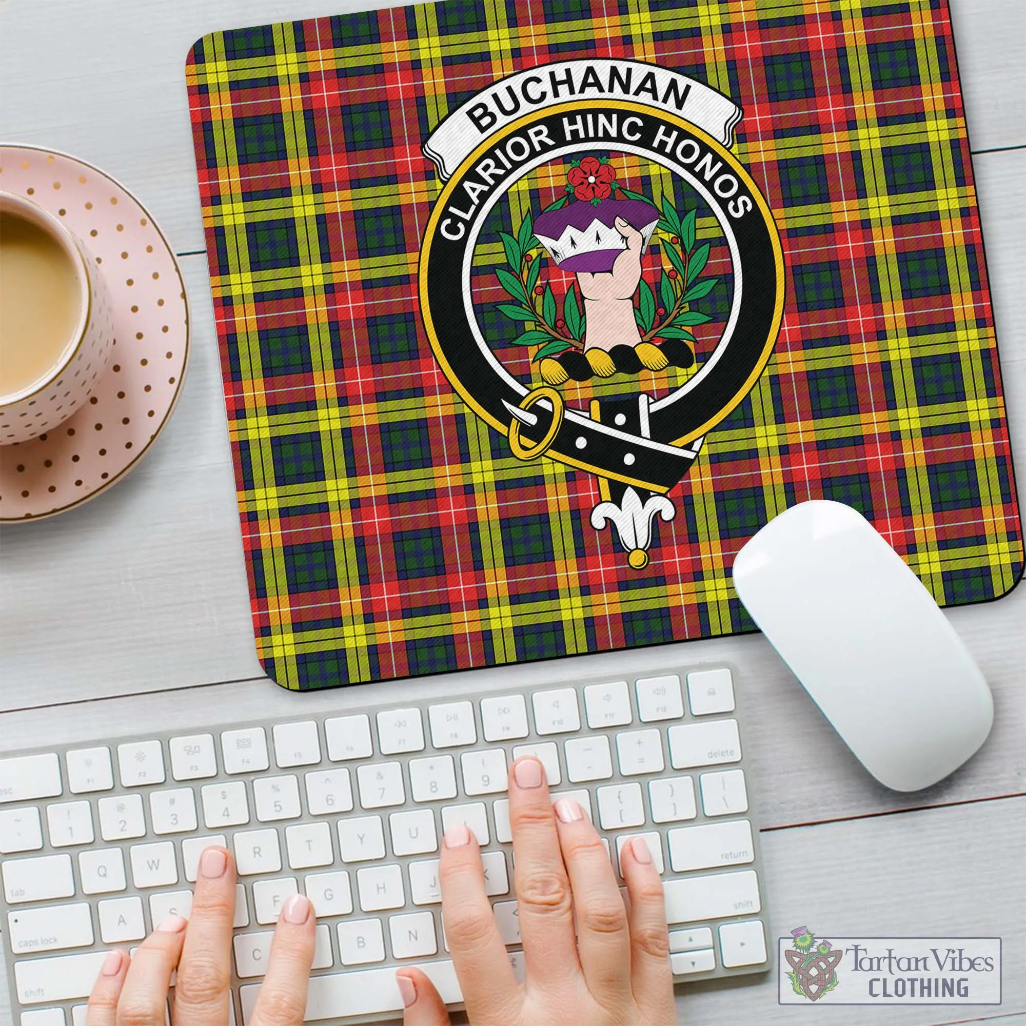 Buchanan Modern Tartan Mouse Pad with Family Crest