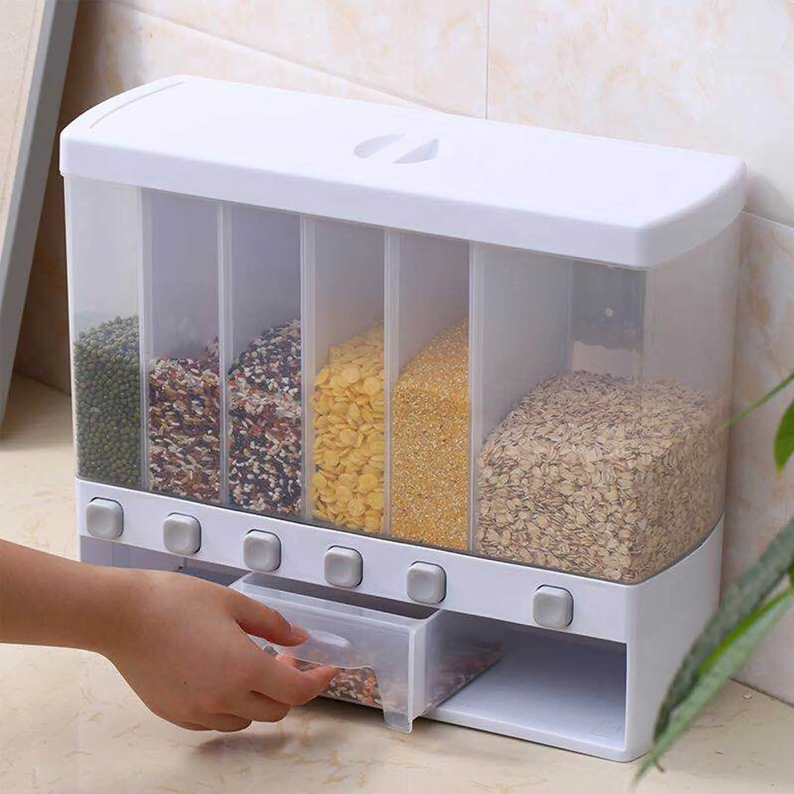 Cereal Dispensers Plastic 6-Grid Rice Bucket