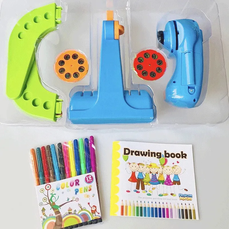 Children drawing and painting Projector plate pen Baby Projection Sketchpad toys blue painting toys drawing brinquedos toys