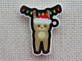 Christmas Sloth Hanging From a String of Lights Needle Minder, Cover Minder, Magnet