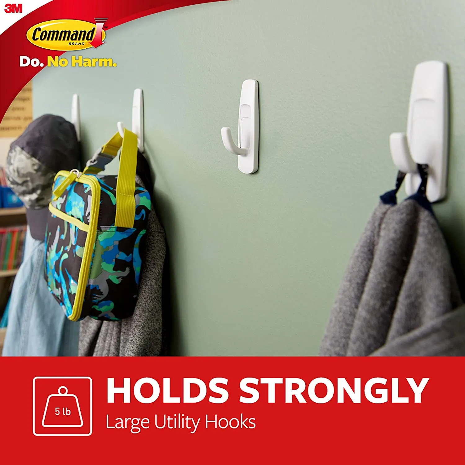 Command Large Utility Hook, White, 3-Hooks, 6-Strips (17003-3ES)