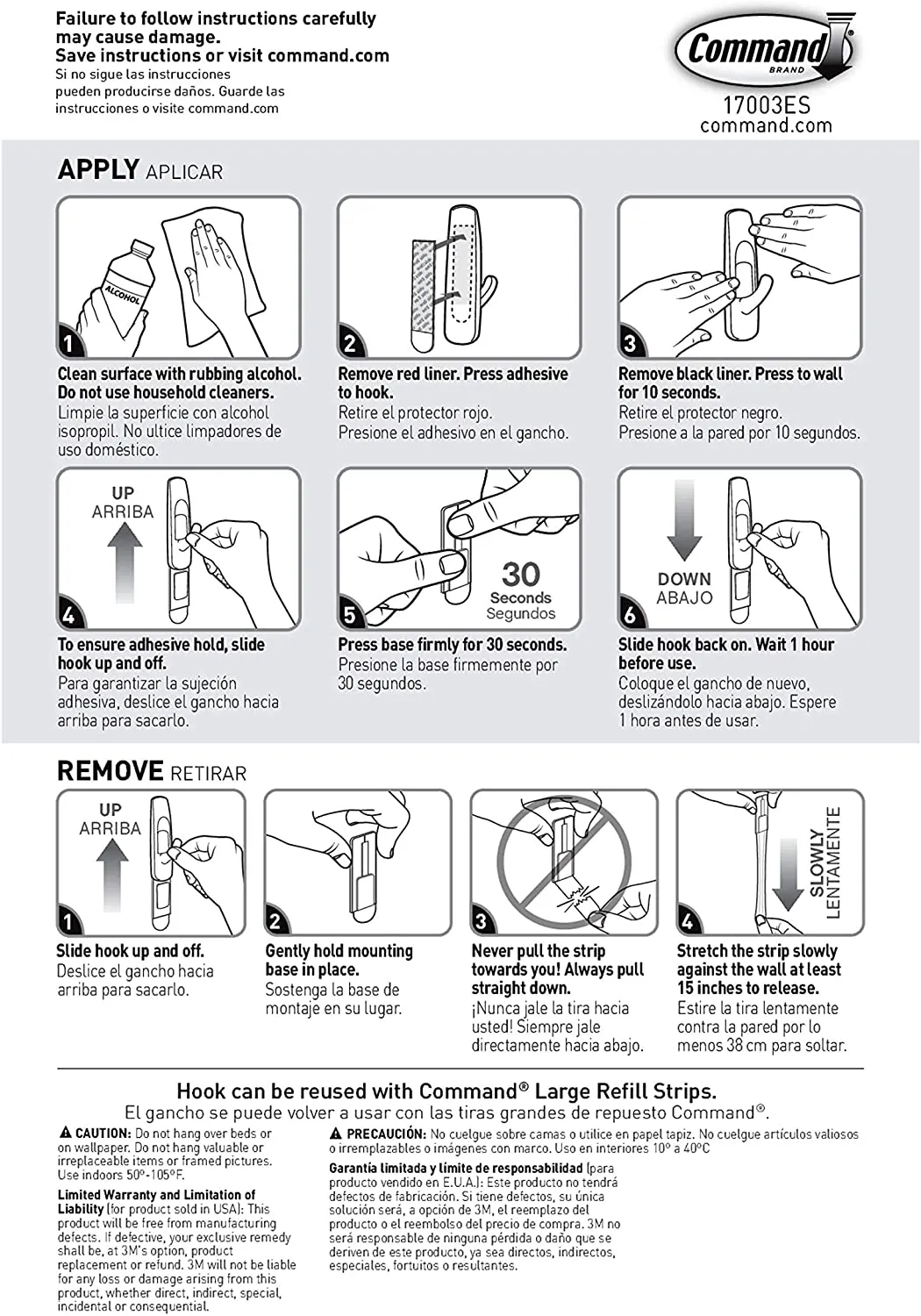 Command Large Utility Hook, White, 3-Hooks, 6-Strips (17003-3ES)