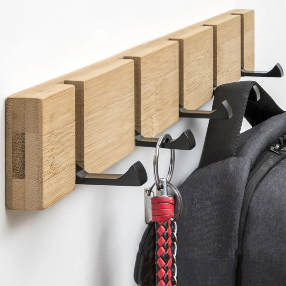 Creative Wooden Folding Hooks Wall Rack