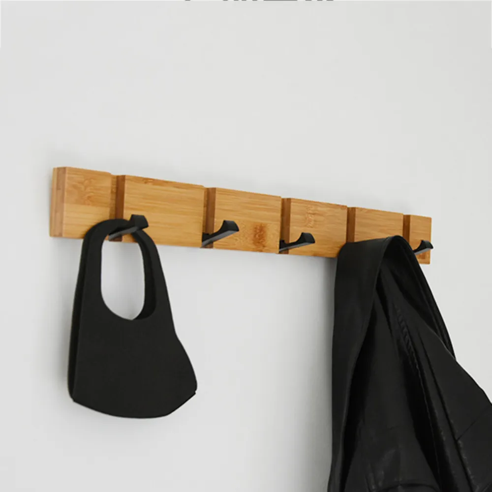 Creative Wooden Folding Hooks Wall Rack