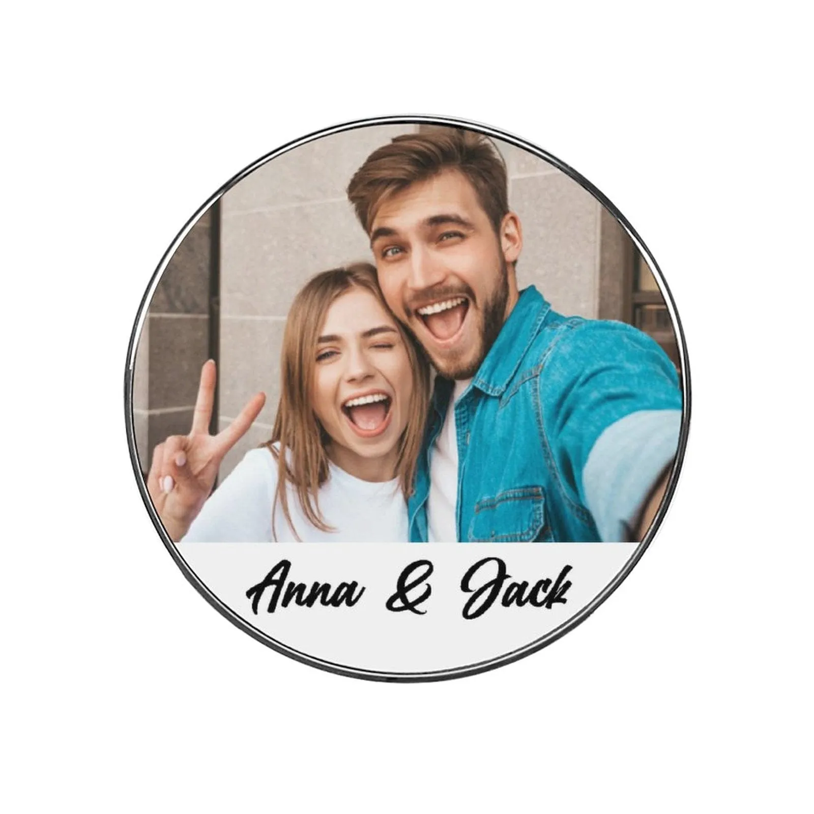 Custom Couple Photo&Name Refrigerator Magnetic and Glass Sticker Round Shape Waterproof Personalized Fridge Magnets Beautiful Decorative Home Kitchen Magnet