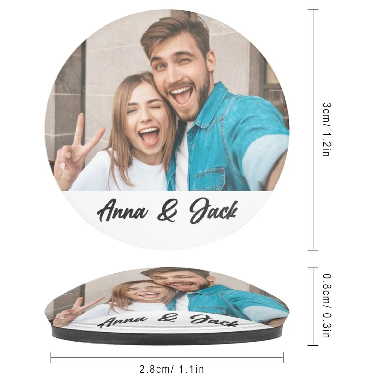 Custom Couple Photo&Name Refrigerator Magnetic and Glass Sticker Round Shape Waterproof Personalized Fridge Magnets Beautiful Decorative Home Kitchen Magnet