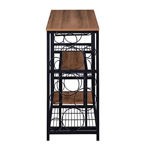 Hombazaar Industrial Wine Rack Table with Glass Holder and Wine Storage, Console Table with Wine Rack, Wine Bar Cabinet for Home Kitchen Dining Room, Brown