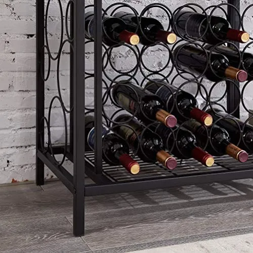 Hombazaar Industrial Wine Rack Table with Glass Holder and Wine Storage, Console Table with Wine Rack, Wine Bar Cabinet for Home Kitchen Dining Room, Brown