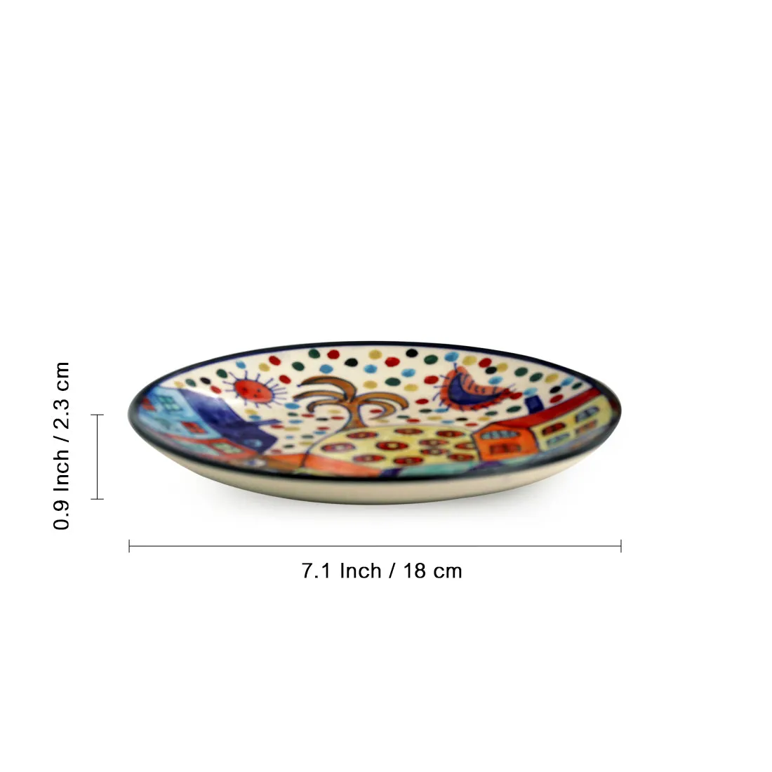 'Hut Dining' Handpainted Ceramic Dinner & Quarter Plates With Katoris (12 Pieces, Serving for 4)