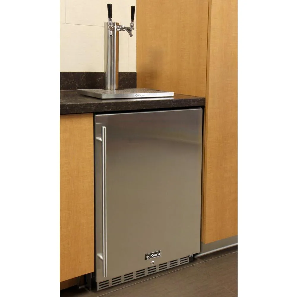 Kegco 24" Wide Dual Tap Stainless Steel Built-In Left Hinge with Kit Kegerator HK38BSU-L-2