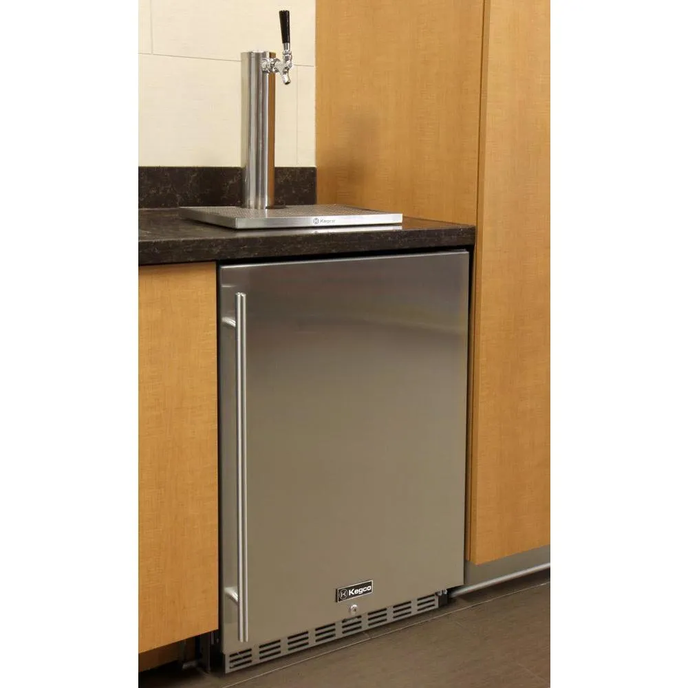 Kegco 24" Wide Single Tap Stainless Steel Built-In Right Hinge with Kit Kegerator HK38BSU-1