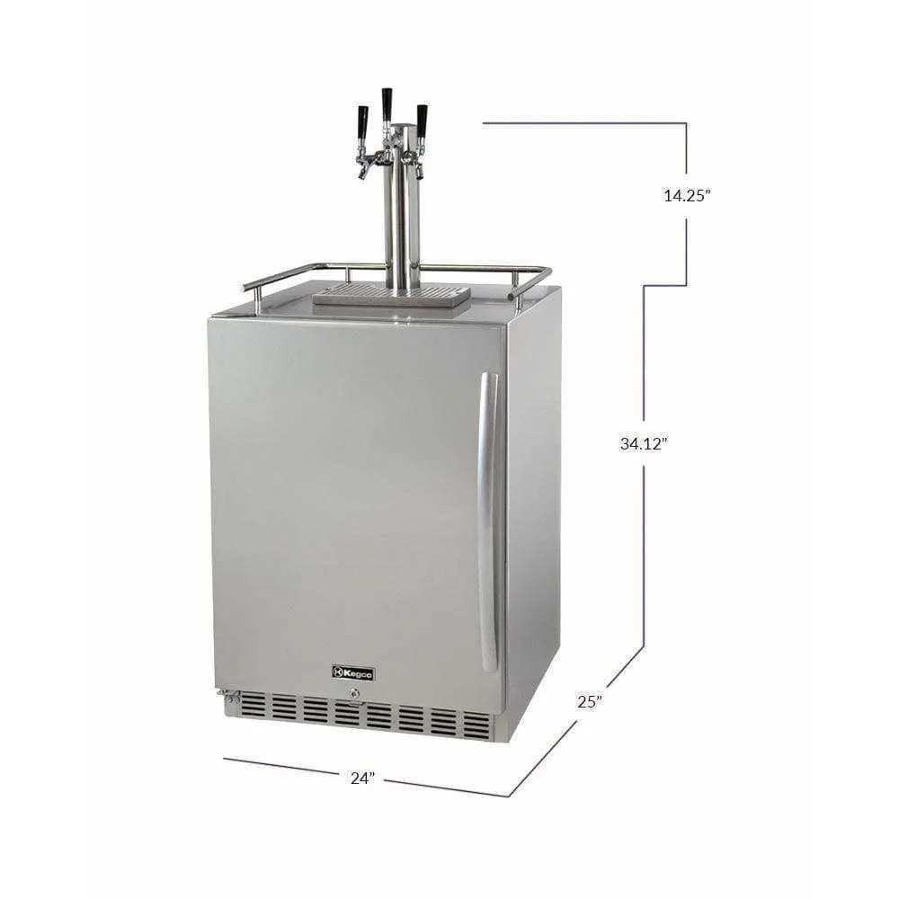 Kegco 24" Wide Triple Tap All Stainless Steel Outdoor Built-In Digital Left Hinge with Kit Kegerator HK38SSU-L-3