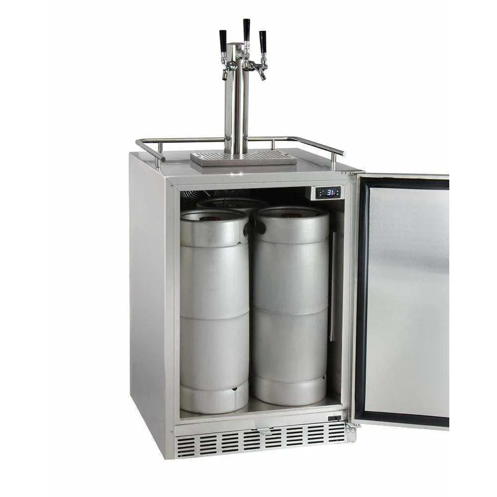 Kegco 24" Wide Triple Tap All Stainless Steel Outdoor Built-In Digital Left Hinge with Kit Kegerator HK38SSU-L-3