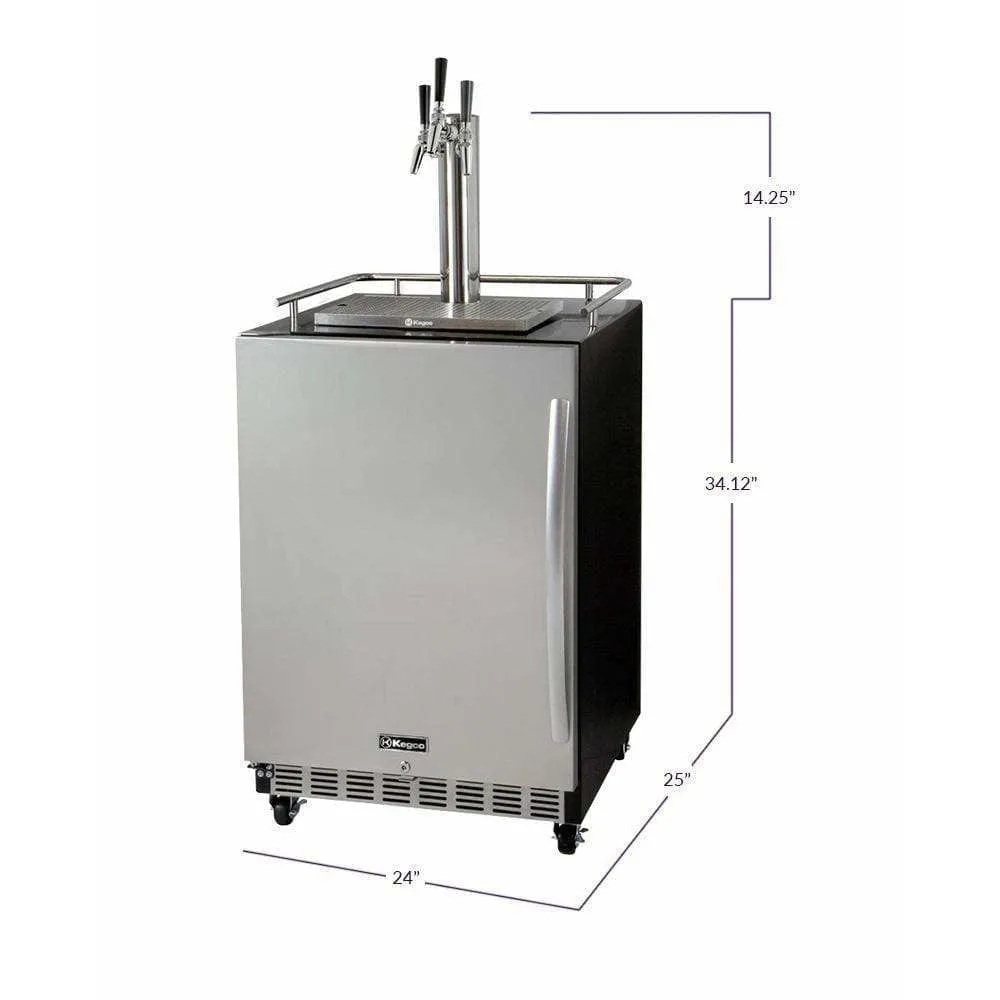 Kegco 24" Wide Triple Tap Stainless Steel Built-In Left Hinge with Kit Kegerator HK38BSC-L-3