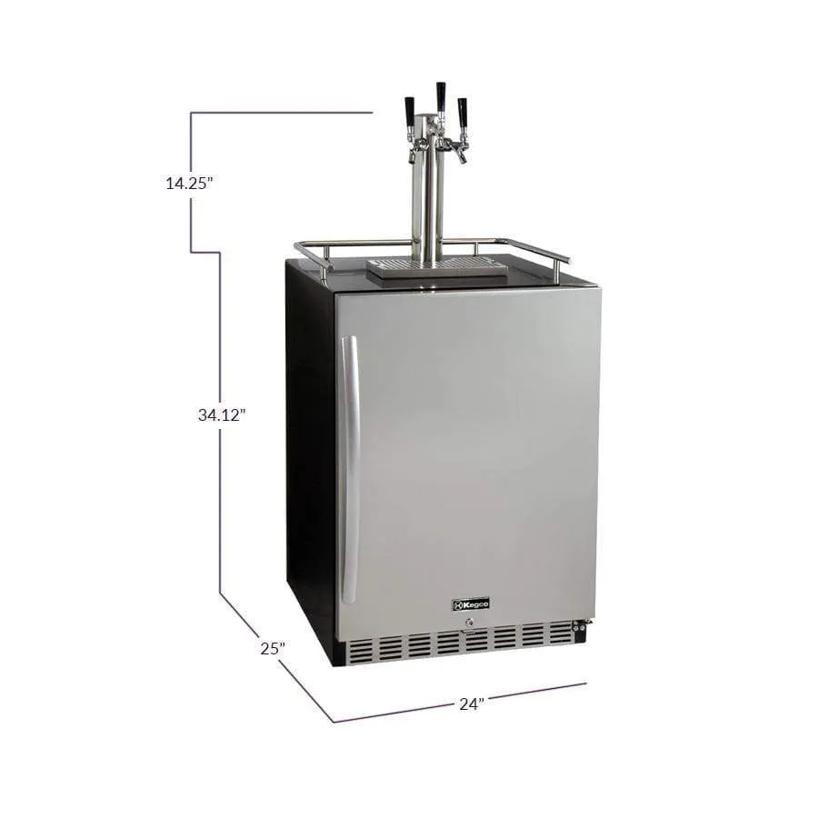 Kegco 24" Wide Triple Tap Stainless Steel Built-In Right Hinge with Kit Kegerator HK38BSU-3