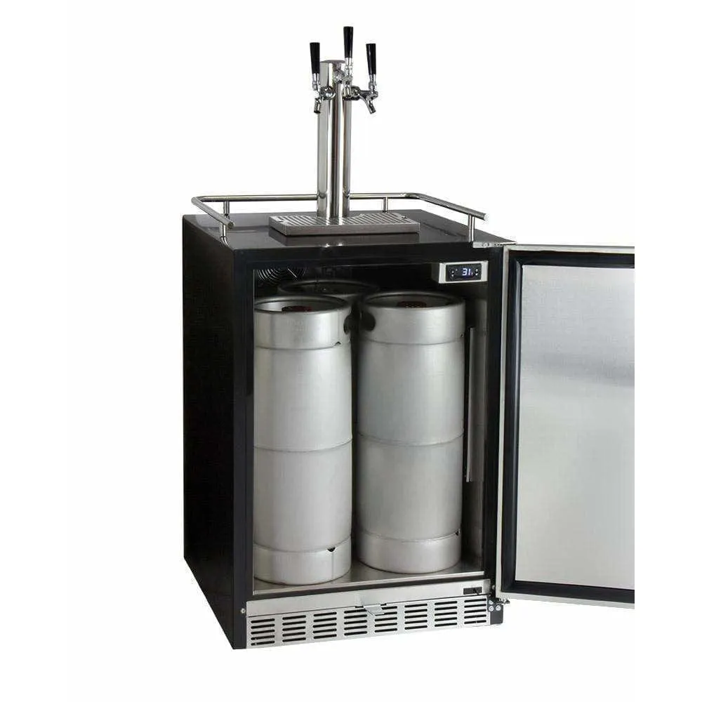 Kegco 24" Wide Triple Tap Stainless Steel Built-In Right Hinge with Kit Kegerator HK38BSU-3