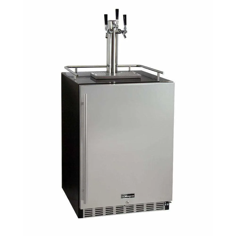 Kegco 24" Wide Triple Tap Stainless Steel Built-In Right Hinge with Kit Kegerator HK38BSU-3