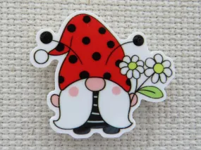 Ladybug Gnome with White Flowers Needle Minder, Cover Minder, Magnet