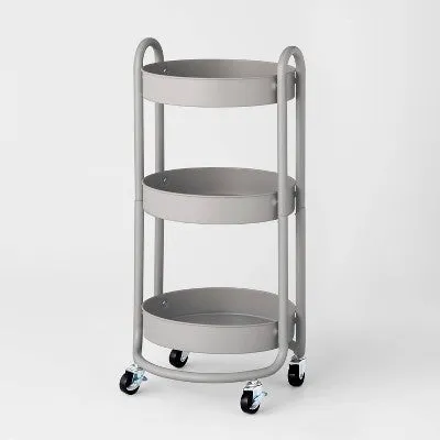 New - 3 Tier Round Metal Utility Cart Gray - Brightroom