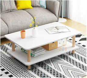 Online Decor Shoppee Solid Wood Legs 2 Tier Table End Table Coffee Folding Portable Outdoor Indoor Table for Garden Office etc. (White)