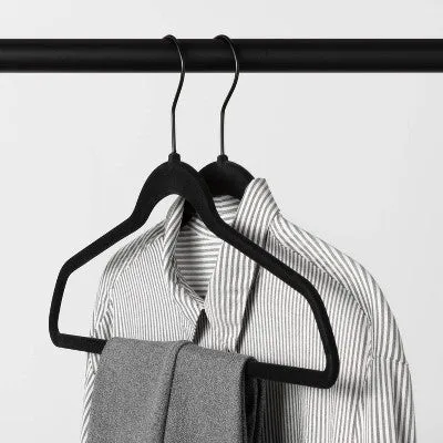 Open Box - 100pk Combo Pack Suit/Shirt Flocked Hangers Black - Brightroom