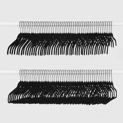 Open Box - 100pk Combo Pack Suit/Shirt Flocked Hangers Black - Brightroom