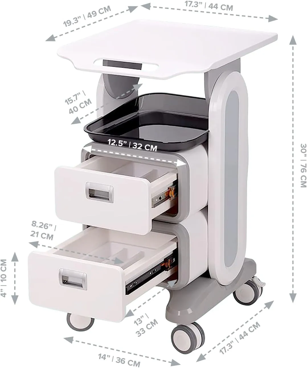 Professional Utility Cart with Wheels - Rolling Medical & Dental Office Cart with Drawers for Cavitation Machines, Esthetician Supplies, Lab Tools, & Salon Equipment