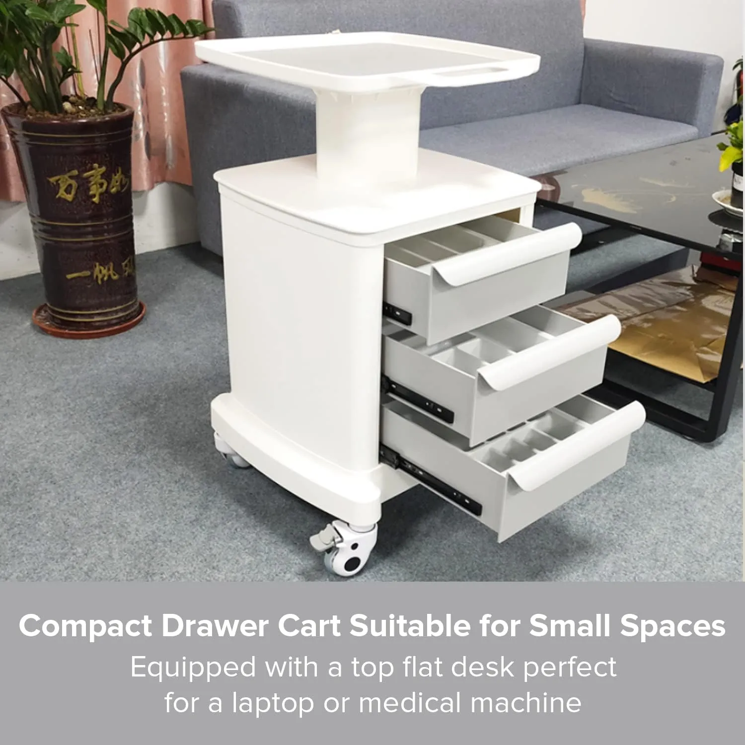 Professional Utility Cart with Wheels - Rolling Medical & Dental Office Cart with Drawers for Cavitation Machines, Esthetician Supplies, Lab Tools, & Salon Equipment