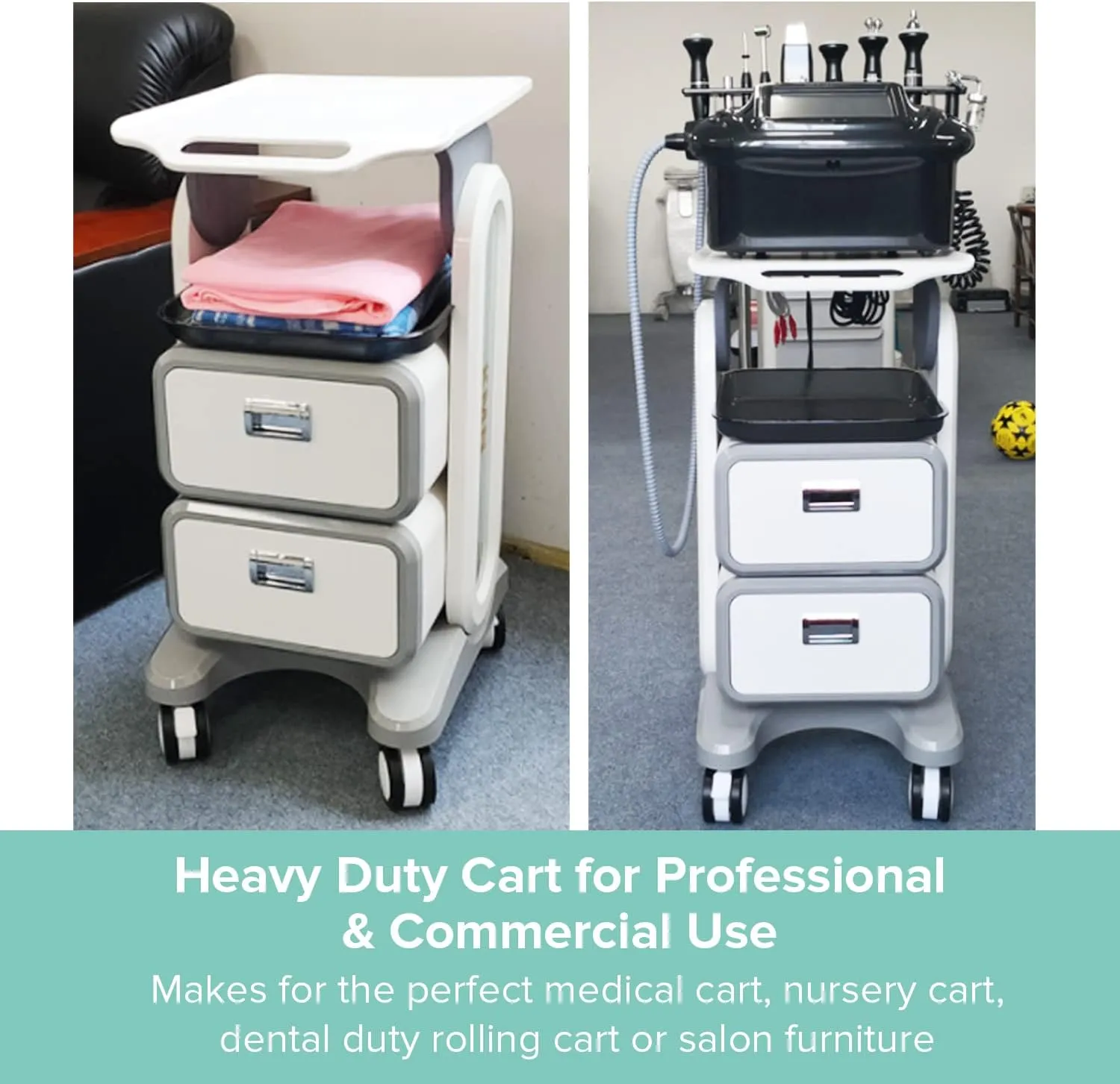 Professional Utility Cart with Wheels - Rolling Medical & Dental Office Cart with Drawers for Cavitation Machines, Esthetician Supplies, Lab Tools, & Salon Equipment