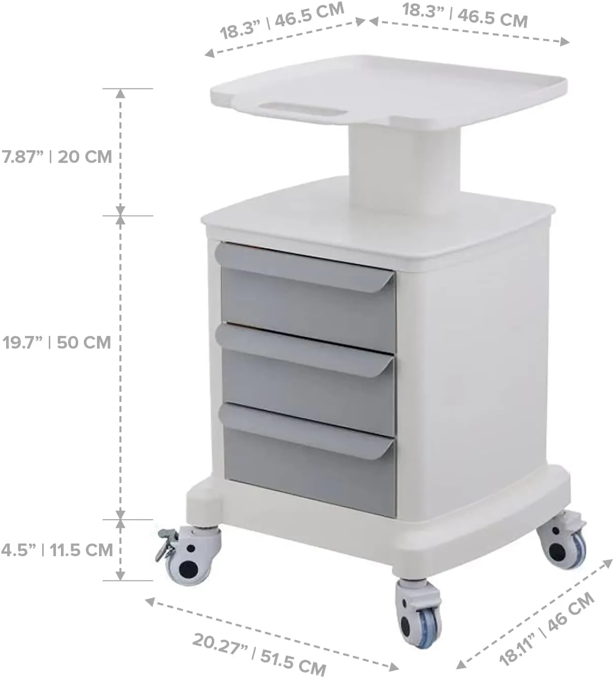 Professional Utility Cart with Wheels - Rolling Medical & Dental Office Cart with Drawers for Cavitation Machines, Esthetician Supplies, Lab Tools, & Salon Equipment