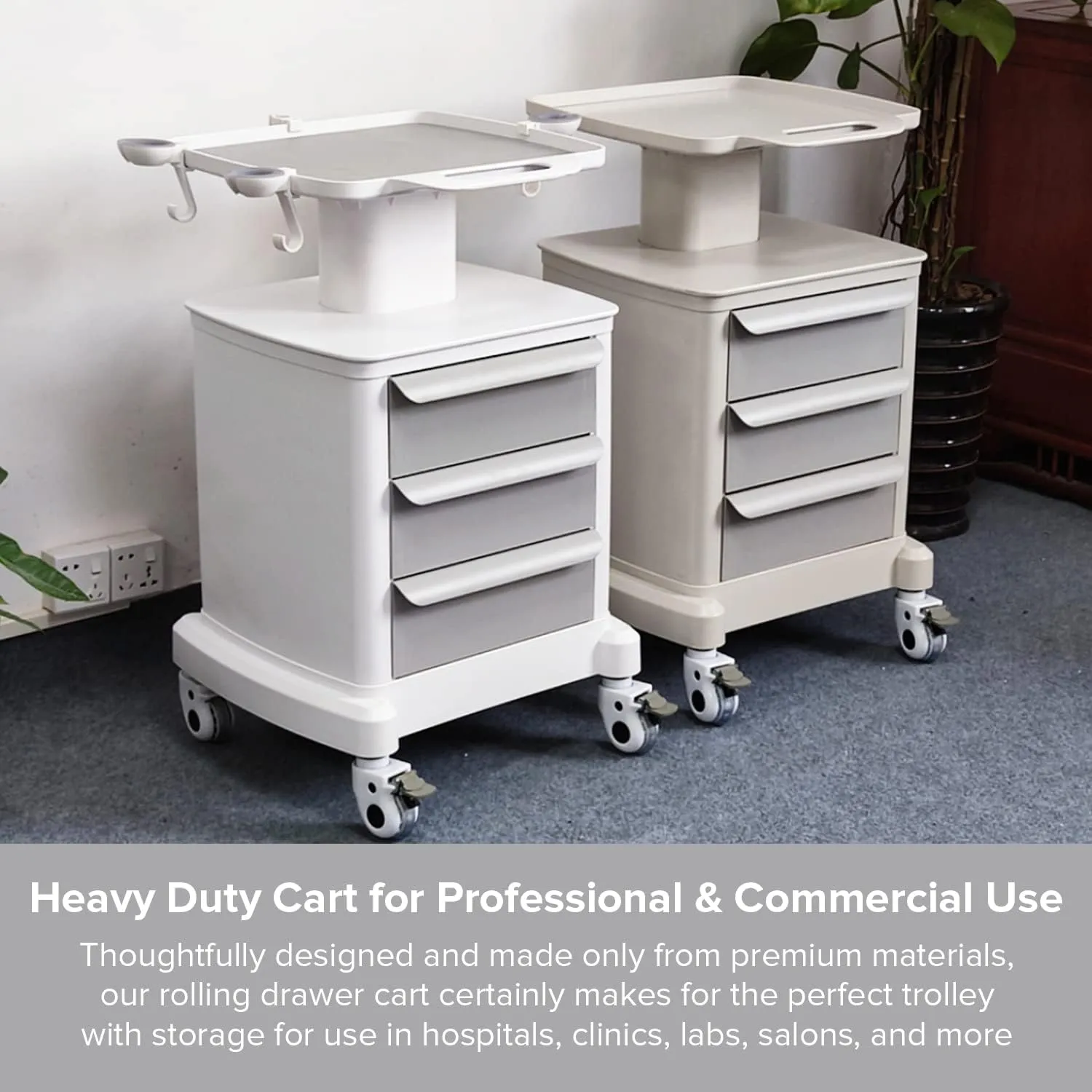 Professional Utility Cart with Wheels - Rolling Medical & Dental Office Cart with Drawers for Cavitation Machines, Esthetician Supplies, Lab Tools, & Salon Equipment