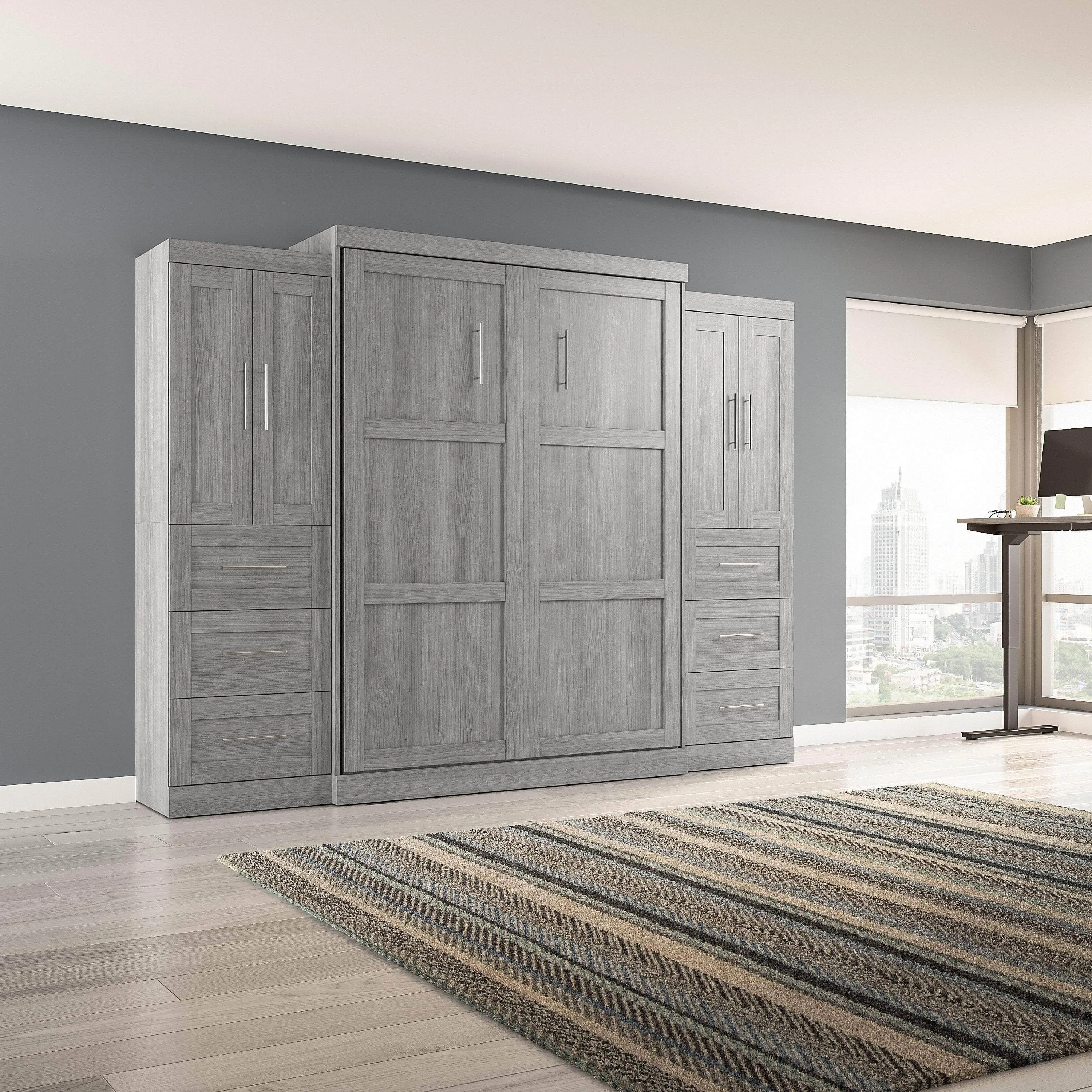 Pur Queen Murphy Wall Bed with Closet Storage Cabinets (115W) - Available in 7 Colours