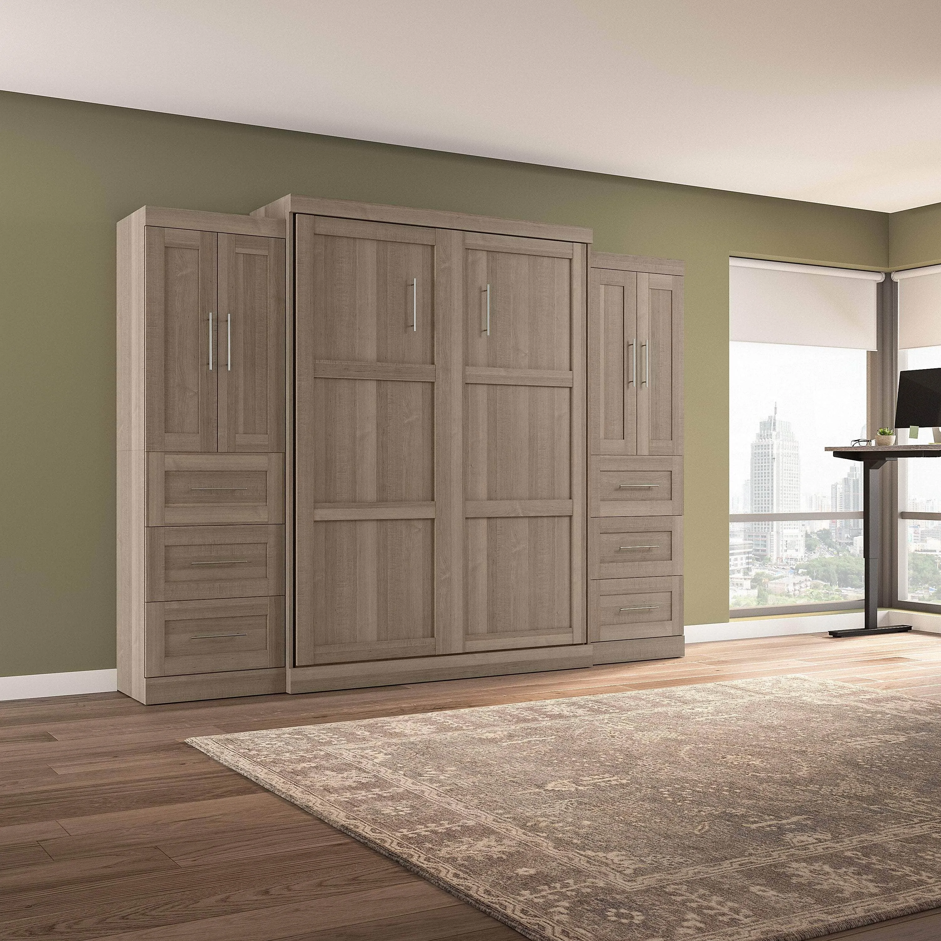 Pur Queen Murphy Wall Bed with Closet Storage Cabinets (115W) - Available in 7 Colours