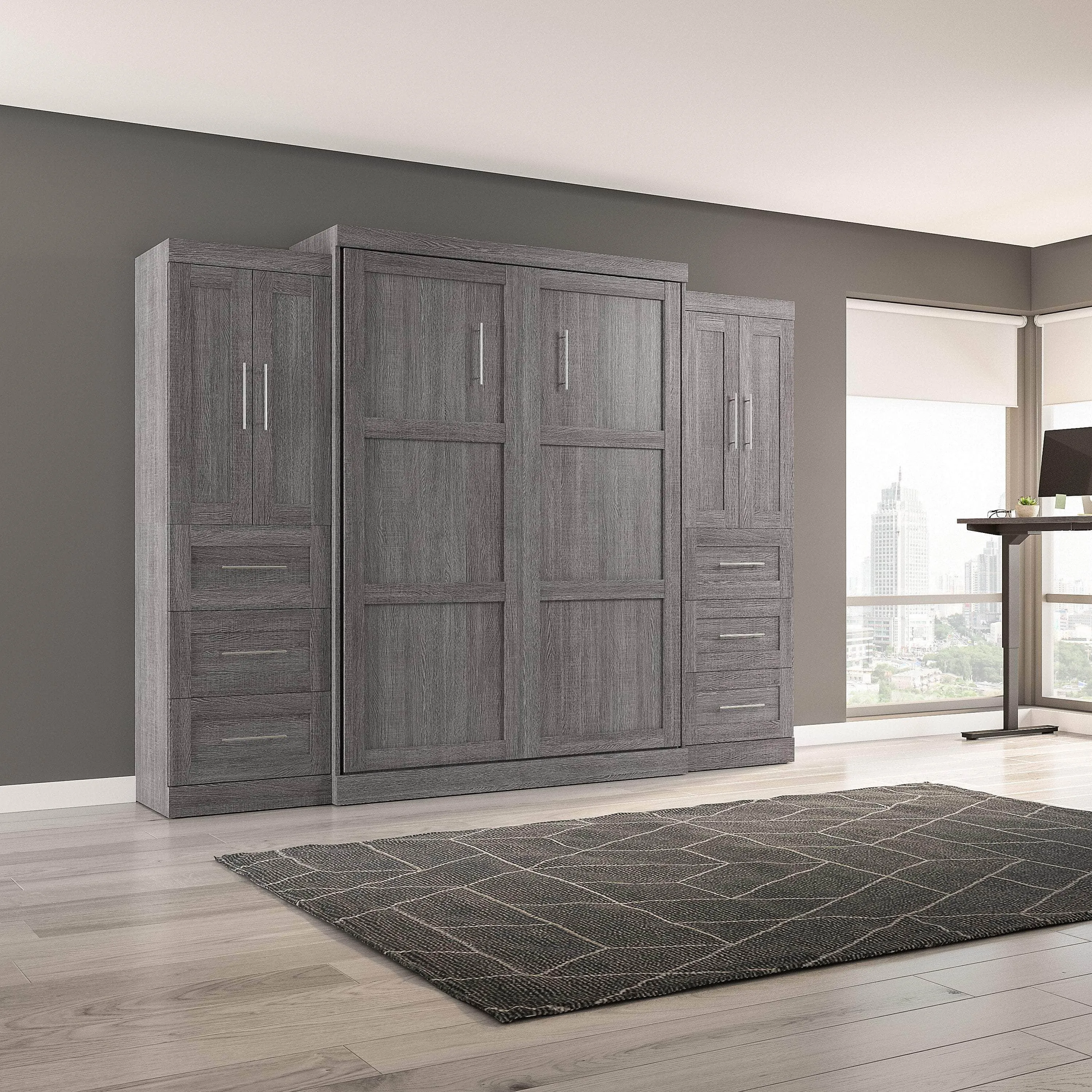 Pur Queen Murphy Wall Bed with Closet Storage Cabinets (115W) - Available in 7 Colours