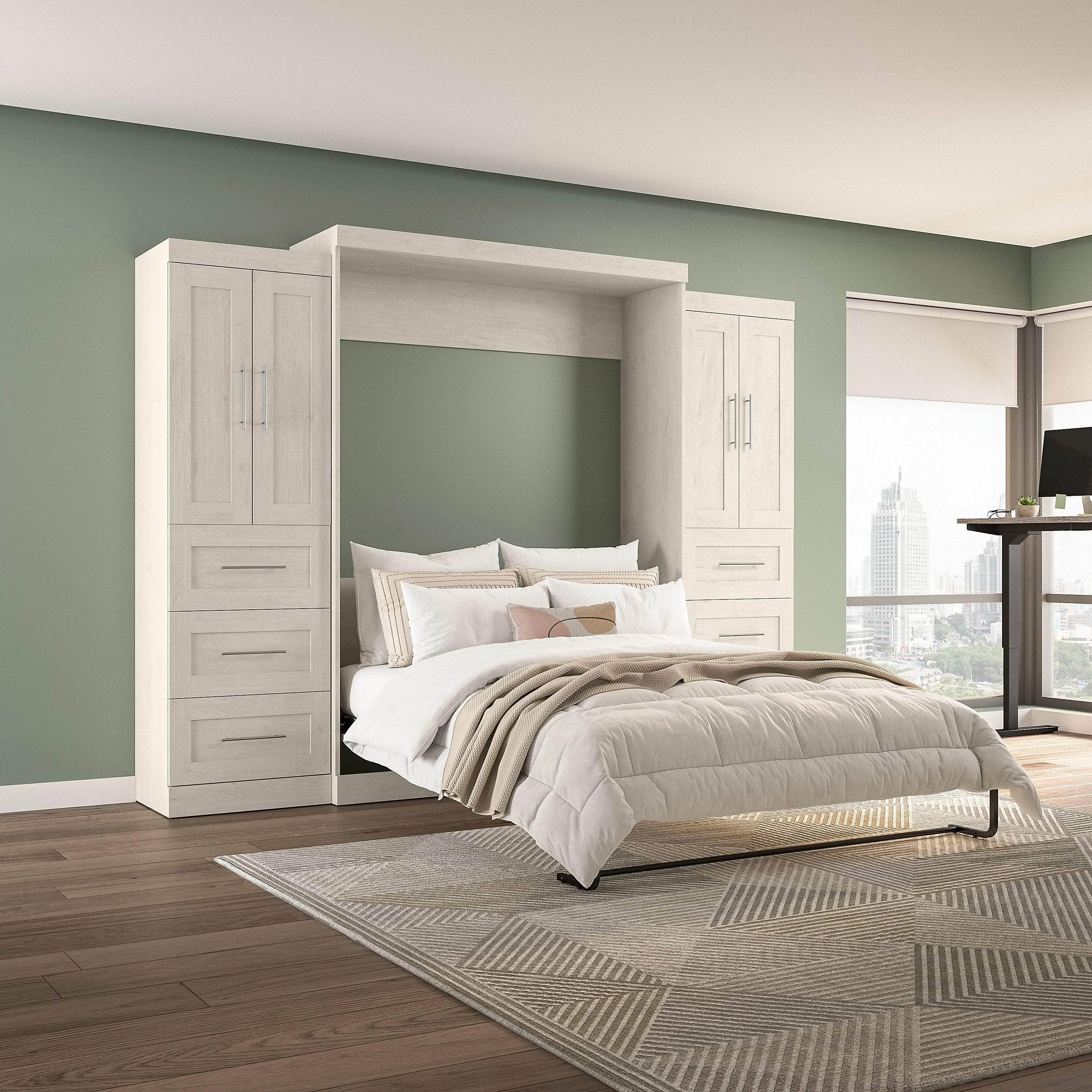 Pur Queen Murphy Wall Bed with Closet Storage Cabinets (115W) - Available in 7 Colours