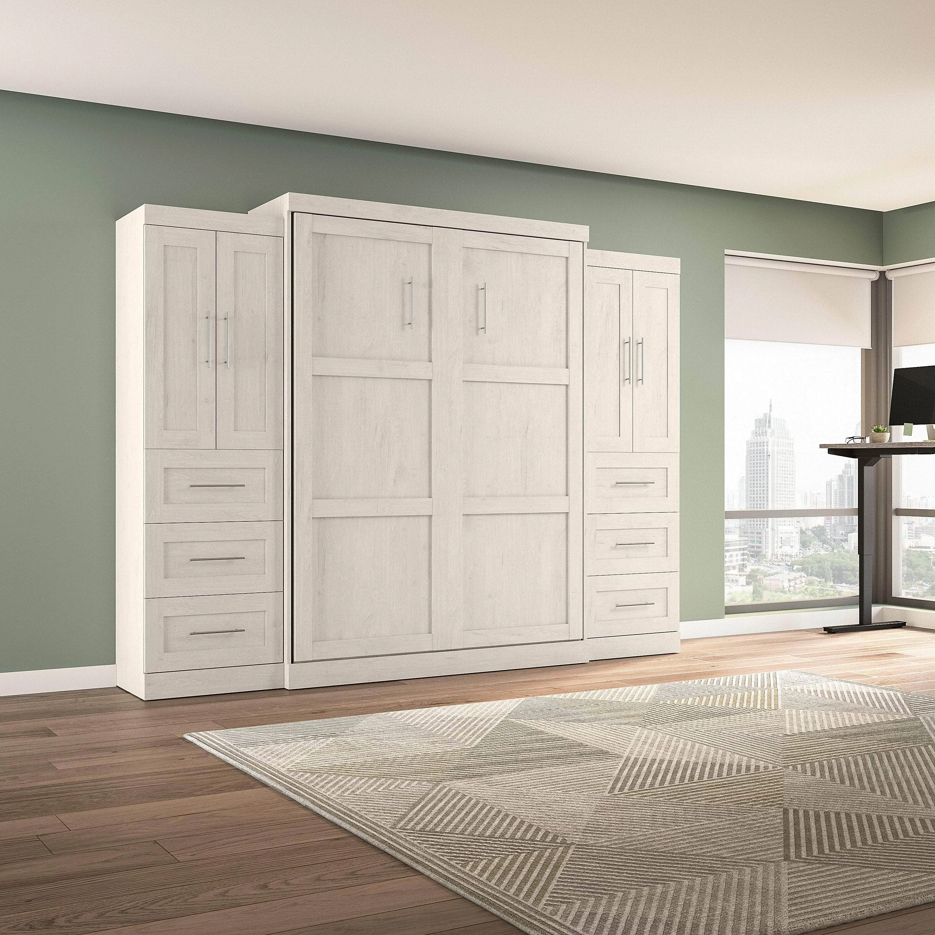 Pur Queen Murphy Wall Bed with Closet Storage Cabinets (115W) - Available in 7 Colours