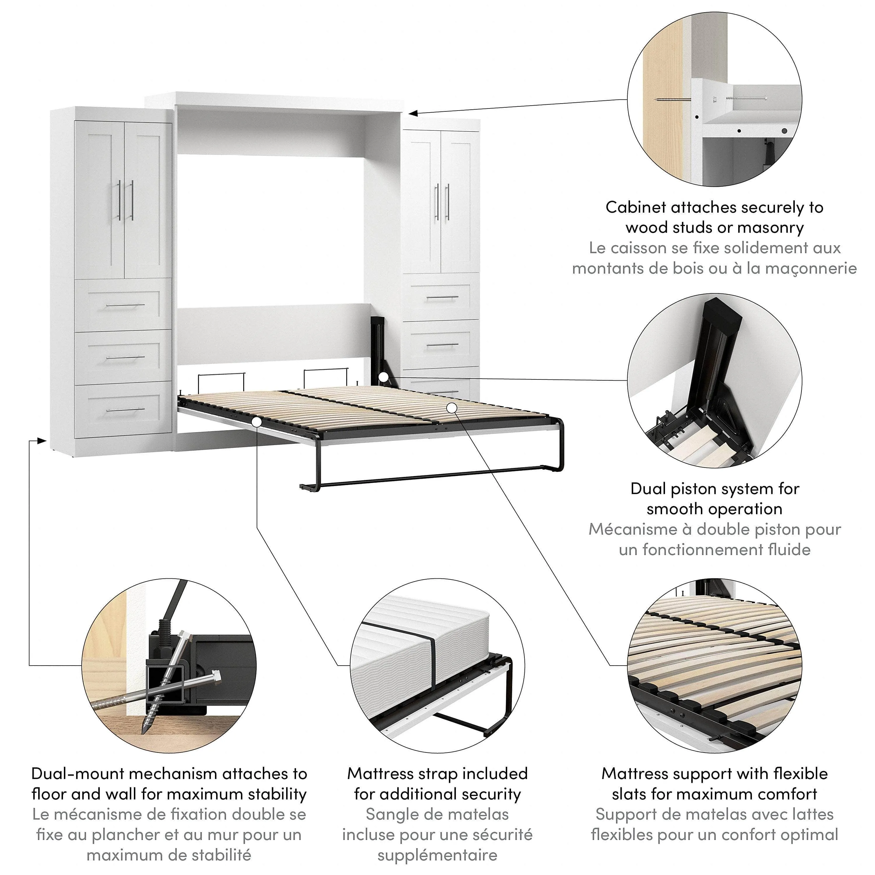 Pur Queen Murphy Wall Bed with Closet Storage Cabinets (115W) - Available in 7 Colours