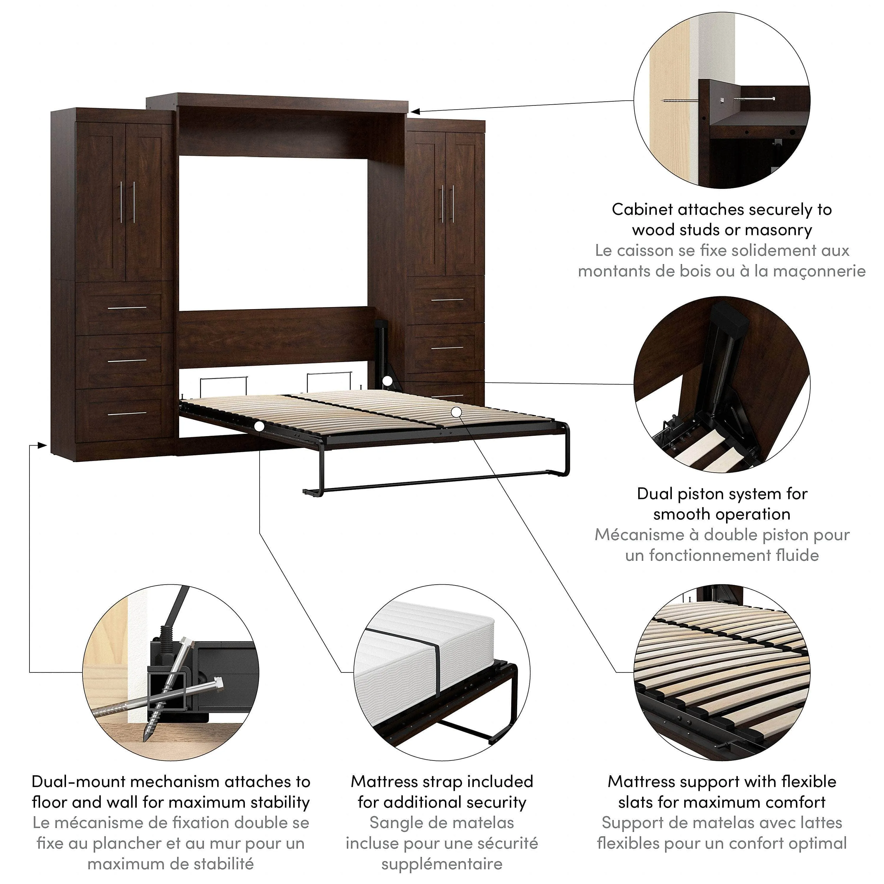 Pur Queen Murphy Wall Bed with Closet Storage Cabinets (115W) - Available in 7 Colours