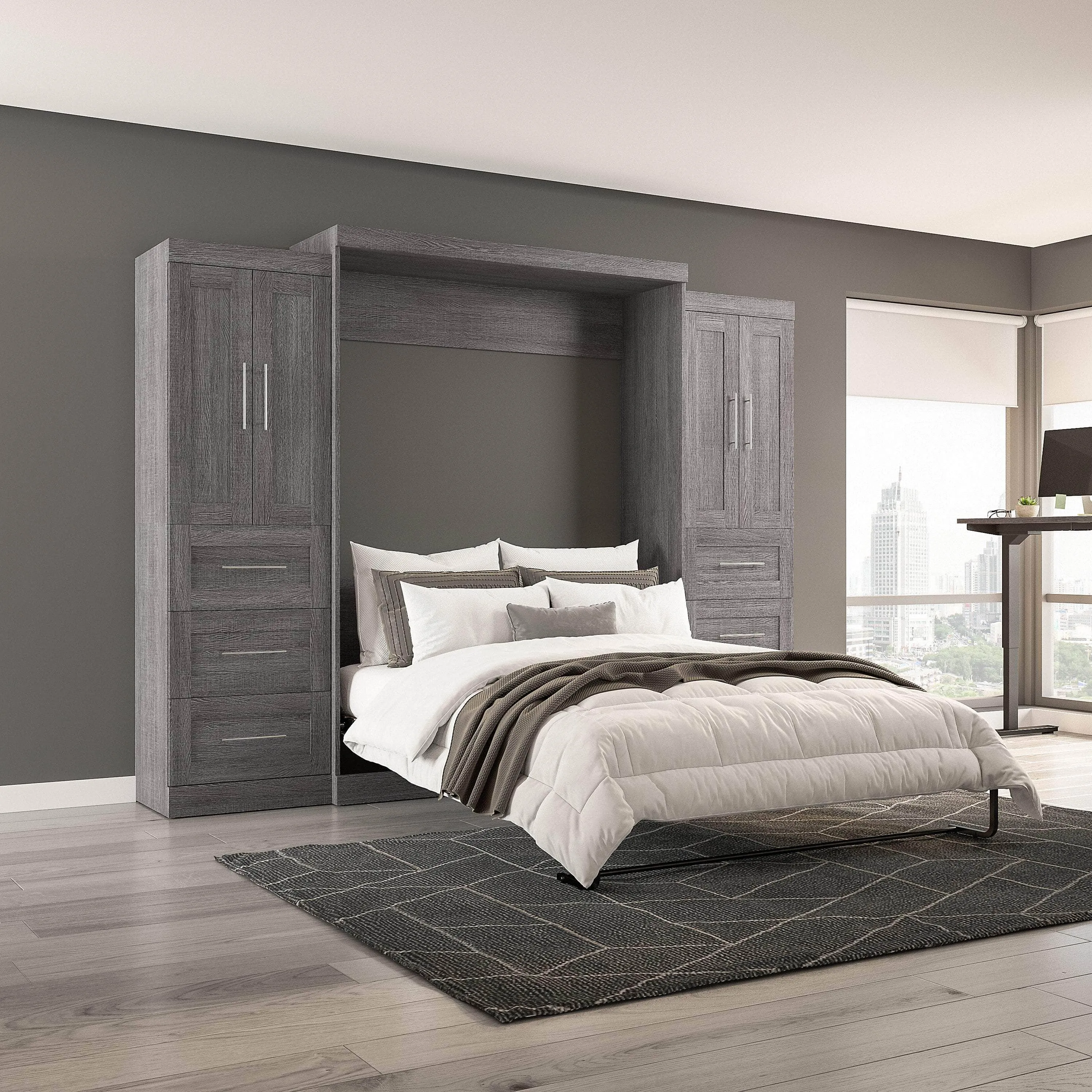 Pur Queen Murphy Wall Bed with Closet Storage Cabinets (115W) - Available in 7 Colours